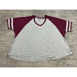 Maurices Top Womens 0 0X Gray Red Raglan Short Sleeve Rayon Blend